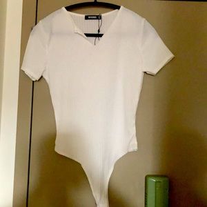 Missguided Cream Ribbed Bodysuit